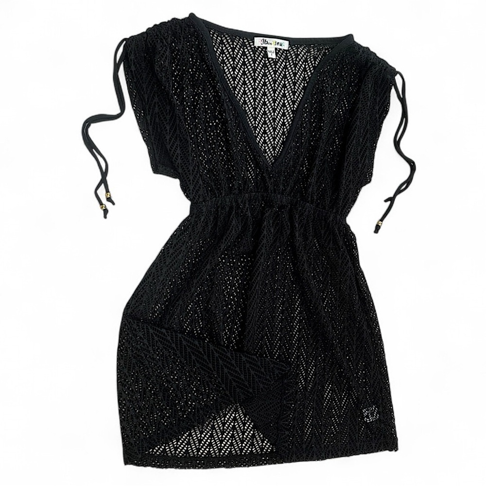 New Y2K Miken Swim Black Crochet Swim Coverup Dress Women’s Size Small